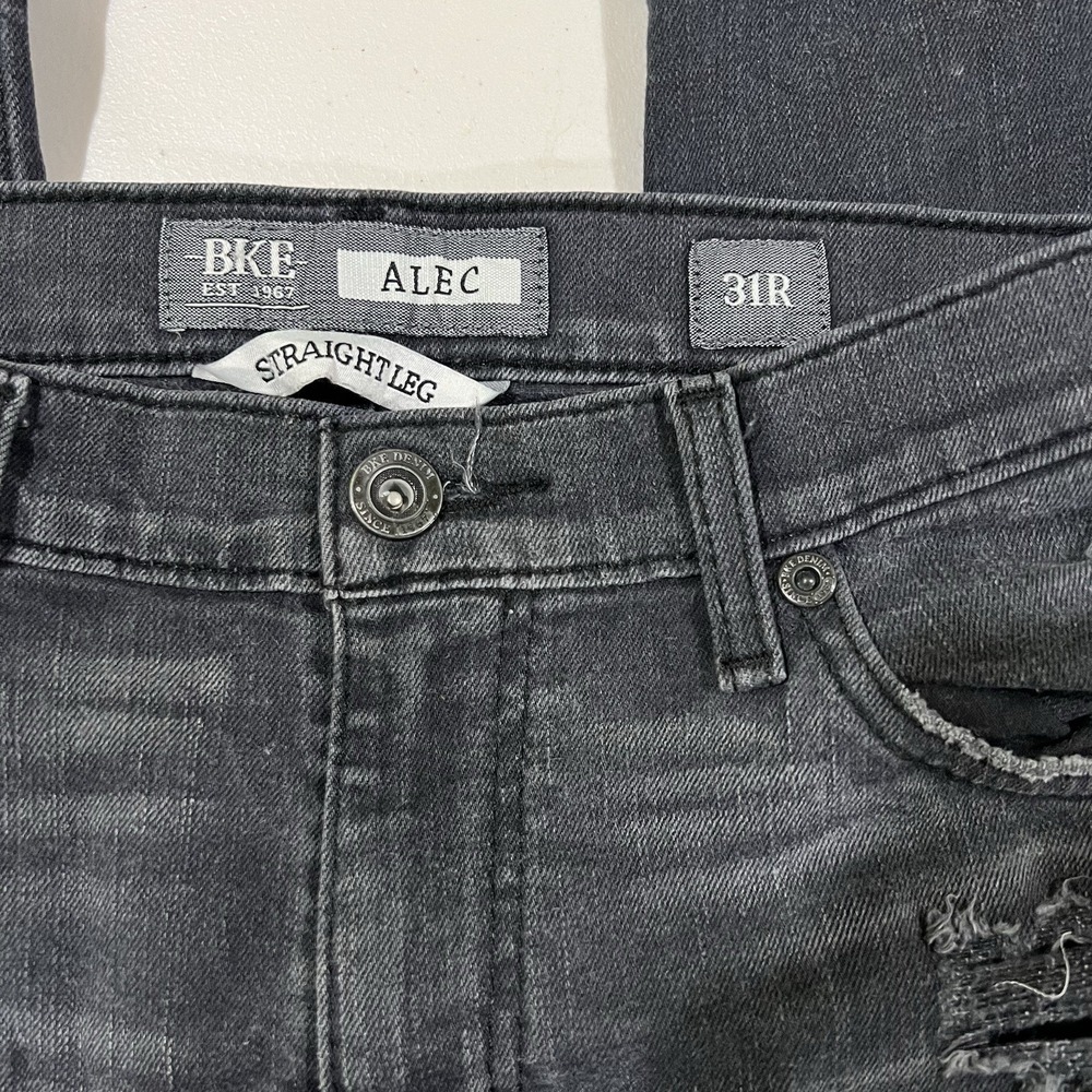 BKE Alec Jeans Mens 31x32 Black Straight Leg Dark Wash Denim Distressed - Picture 4 of 7